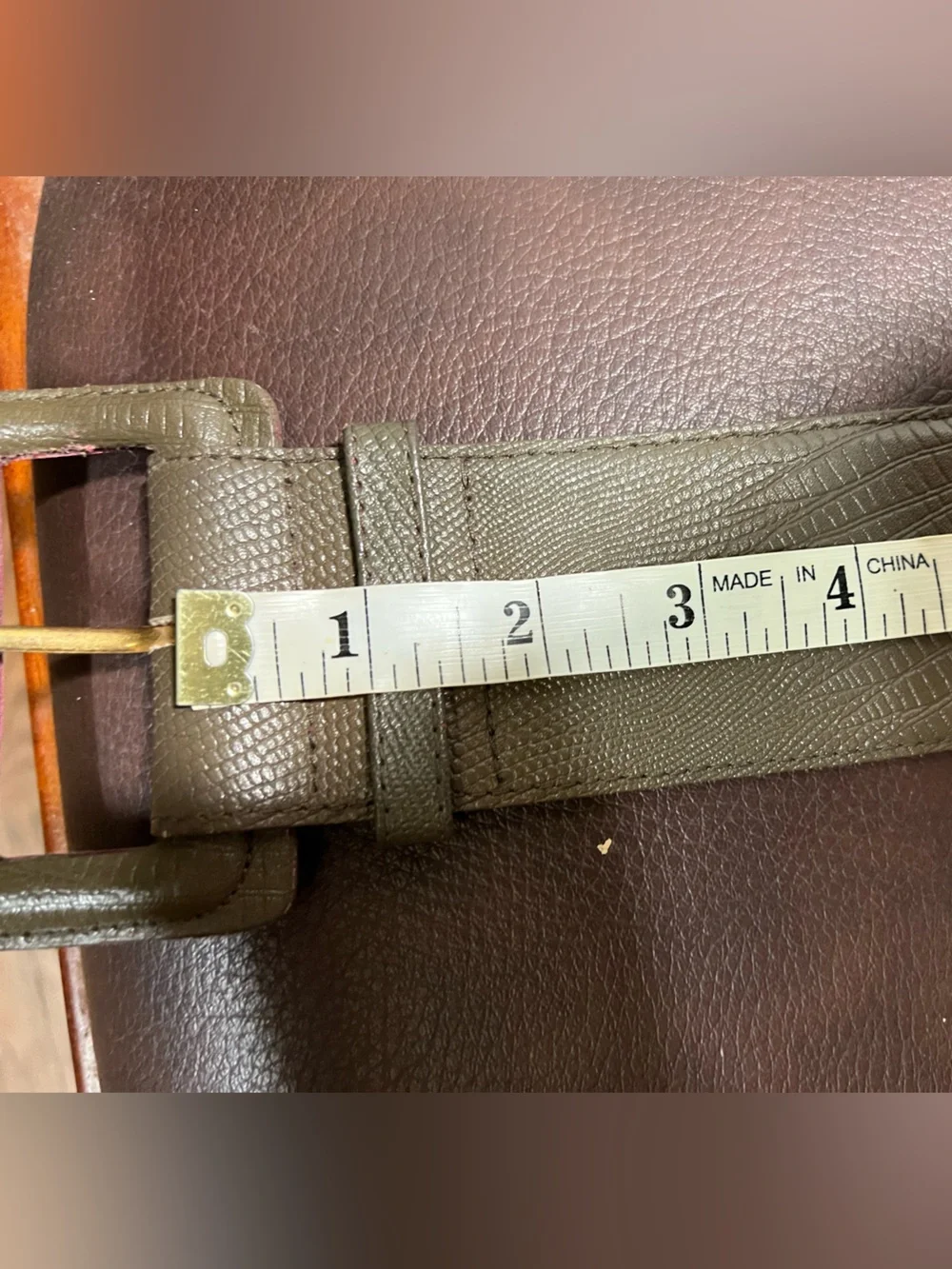 VTG Y2K Paul Harris Olive Lizard Embossed Belt Size M/L 2 In. Wide EUC